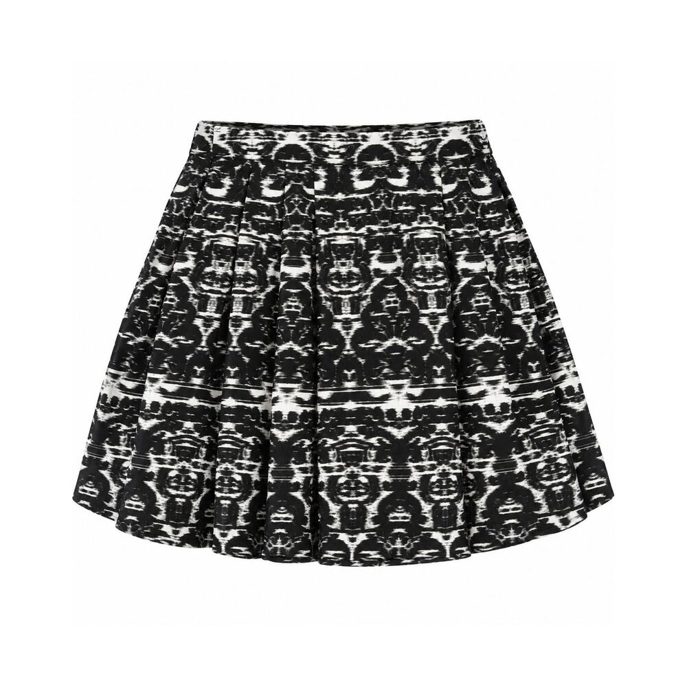 J.Crew Size 14 Black White Ikat Abstract Pleated A-Line Skirt Artsy Preppy